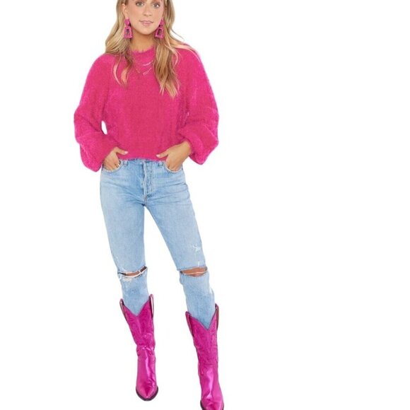 Show Me Your Mumu Vienna Sweater Pink Cozy Soft Balloon Sleeve Size M - Picture 5 of 11